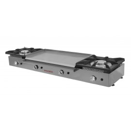 Cocina a gas 2 fuegos con plancha laminada de 80